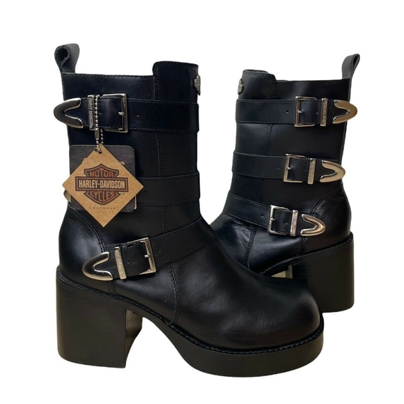 Harley-Davidson Shoes - Harley Davidson 84015 Black Glitter 7" Boots Women's Sz 6 Vintage NOS